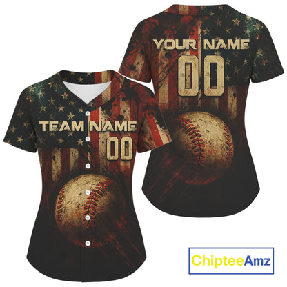 Women's Retro Baseball Jersey Custom US Flag Patriotic Baseball, Youth Baseball Jerseys NYN1138