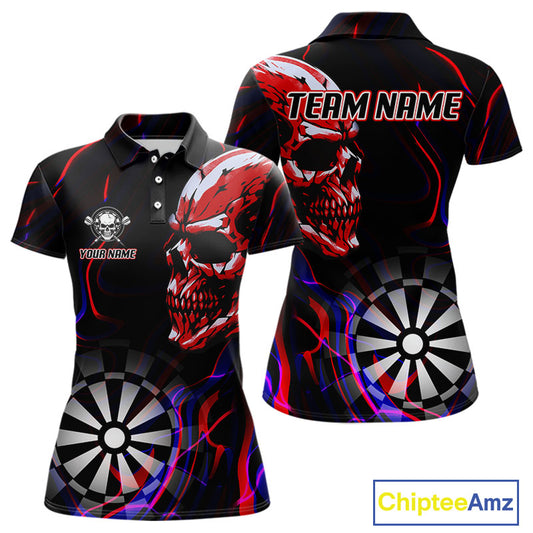 Red Skull And Dartboard Custom Darts Polo Shirts For Women, Darts Jersey NYN0776