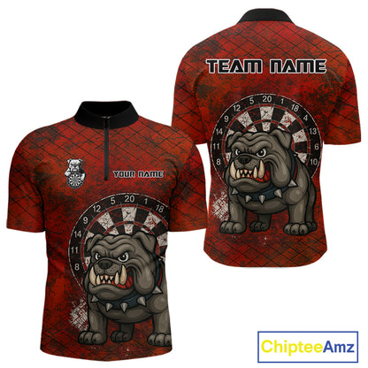 Bull Dog And Dartboard Red Grunge Darts Shirt For Men - Custom Name & Team Jersey NYN0596