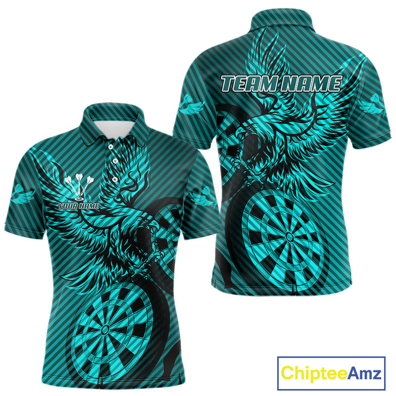 Custom Eagle & Dartboard Turquoise Stripes Dart Polo Shirts For Men, Dart Team Jerseys NYN0783