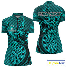 Load image into Gallery viewer, Custom Eagle &amp; Dartboard Turquoise Stripes Dart 1/4-Zip Shirts For Women, Dart Team Jerseys NYN0783