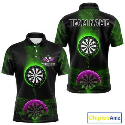 Thunder Dartboards Men's Darts Shirt - Custom Name & Team | Opt3 - Green Purple NYN0633