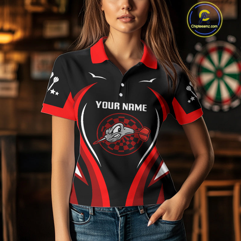 Red Darts Arrow & Dartboard Funny Darts Shirt For Women - Custom Team & Player Name NYN0378