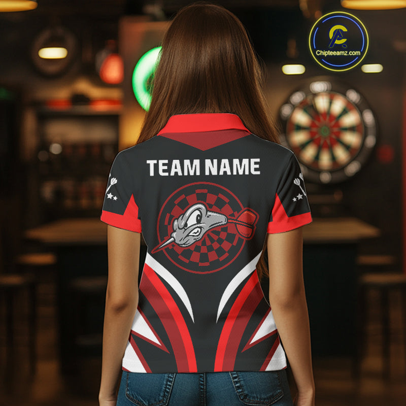 Red Darts Arrow & Dartboard Funny Darts Shirt For Women - Custom Team & Player Name NYN0378