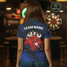 Load image into Gallery viewer, Maroon &amp; White Bull Holding Dart Arrow Darts Shirt For Women - Custom Team Name |Blue NYN0381