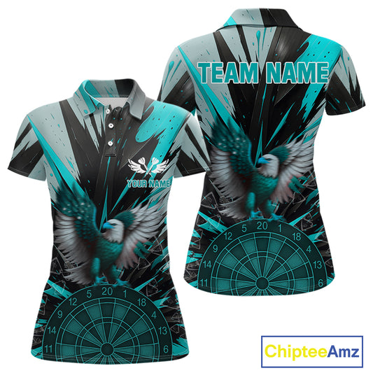 Eagle Dartboard Broken Glass Women's Darts Shirt Custom Name & Team | Opt2 - Turquoise NYN0657