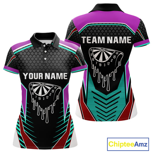 Colorful Darts Team Shirt For Women With Dripping Dartboard - Customizable Name NYN0391