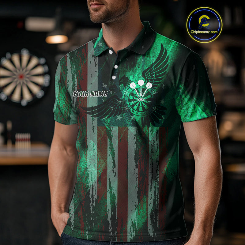 American Flag Eagle Dartboard Men's Darts Shirt Custom Name & Team | Opt1 - Green NYN0659