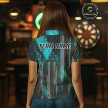 Load image into Gallery viewer, American Flag Eagle Dartboard Women's Darts Shirt Custom Name &amp; Team | Opt3 - Turquoise NYN0661