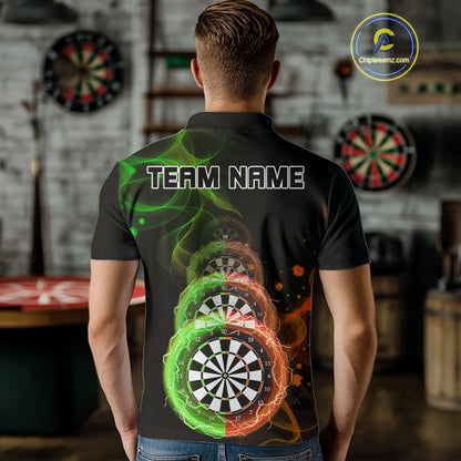 Smoke Thunder Dartboards Men's Darts Shirt Custom Name & Team | Opt2 - Green Orange NYN0663