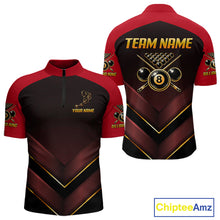 Load image into Gallery viewer, Custom Red Billiard Polo &amp; Quarter-Zip Jerseys For Men Gold 8 Ball Pool Team Jersey NYN2314