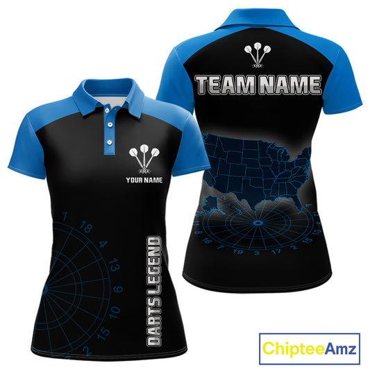 Navy Lightning US Map Dartboard Women's Darts Shirt - Custom Name For Dart Players NYN0415
