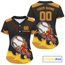 Load image into Gallery viewer, Custom Yellow Flames Baseball Ball Jersey For Women Youth Baseball Tournament Shirt NYN0940