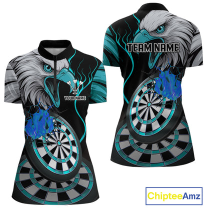 Eagle & Turquoise Crack Darts Custom Funny Dart 1/4-Zip Shirts For Women, Dart Team Jerseys NYN0799