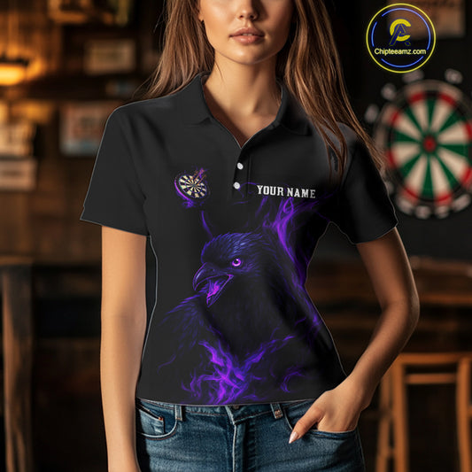 Custom Purple Flames Darts Raven Gothic Polo Darts Jerseys For Women Outfits Dart Jersey NYN0867