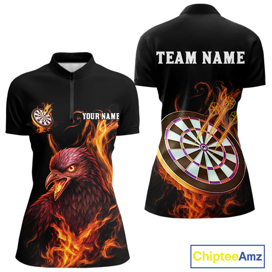 Custom Orange Flames Darts Raven Gothic 1/4-Zip Darts Jerseys For Women Outfits Dart Jersey NYN0868
