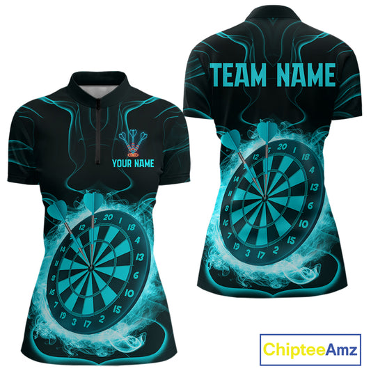 Lightning Smoke Turquoise Dartboard Women's Darts Shirt - Custom Name For Players NYN0470