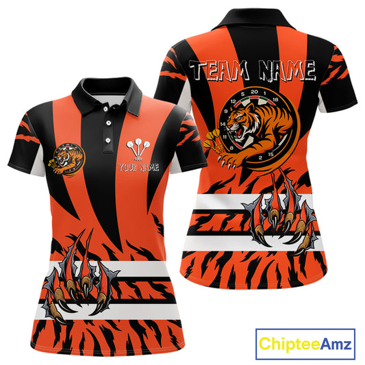 Fierce Tiger & Claws Dartboard Women's Orange Darts Shirt - Custom Name For Players NYN0479