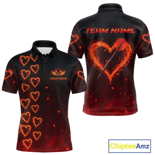 Flame Heart Dart Arrow Men's Darts Shirt Polo Jersey Custom Name For Players NYN0737
