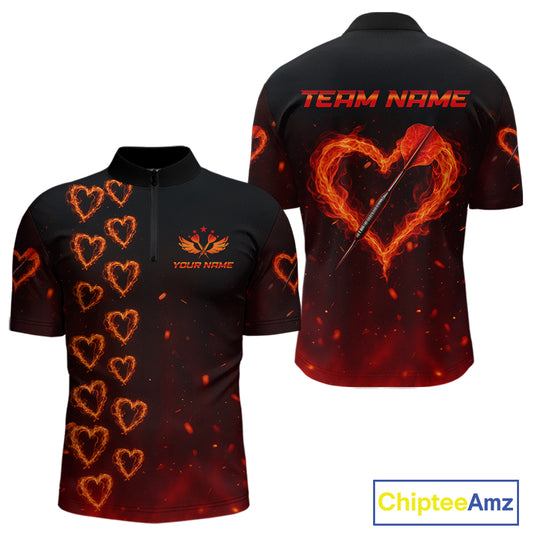 Flame Heart Dart Arrow Men's Darts Shirt Quarter-Zip Jersey Custom Name For Players NYN0737