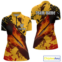 Load image into Gallery viewer, Women's Custom Darts Shirt With Flame Dart Arrows And Black-Yellow Grunge Pattern NYN0290