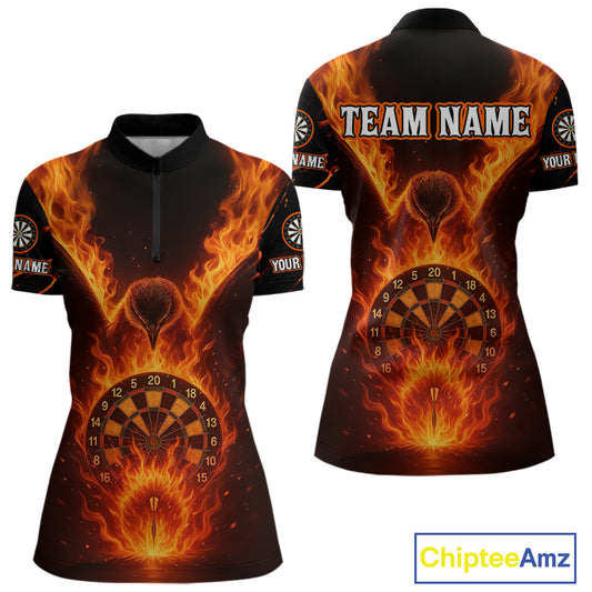 Custom Orange Flames Eagle Dartboard Dart Shirt For Women, Outfits Darts Team Jersey NYN1083