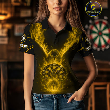 Custom Yellow Flames Eagle Dartboard Dart Shirt For Women, Outfits Darts Team Jersey NYN1084