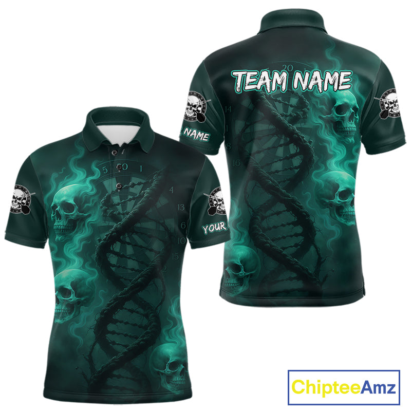 Darts - It's Is In My DNA Personalized Turquoise Dart Shirt For Men Skull Dartboard Dart Team Shirts NYN1124
