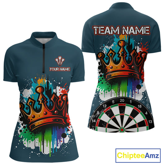 Colorful Dripping Crown Darts Grunge Darts Shirt For Women - Custom Name & Team NYN0600