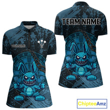 Load image into Gallery viewer, Crazy Rabbit Dartboard Arrows Grunge Darts Shirt For Women - Custom Name &amp; Team | Opt1 - Blue NYN0628