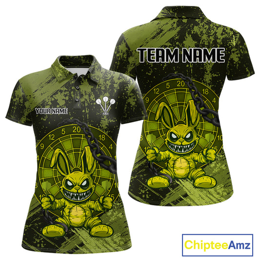 Crazy Rabbit Dartboard Arrows Grunge Darts Shirt For Women - Custom Name & Team | Opt2 - Military NYN0629