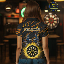 Load image into Gallery viewer, Flaming Darts &amp; US Flag Eagle Women's Yellow Darts Polo Shirt - Custom Name For Dart Players NYN0804