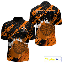 Load image into Gallery viewer, Splashed Color Dartboard Grunge Men's Darts Shirt Custom Name &amp; Team | Opt1 - Orange NYN0648