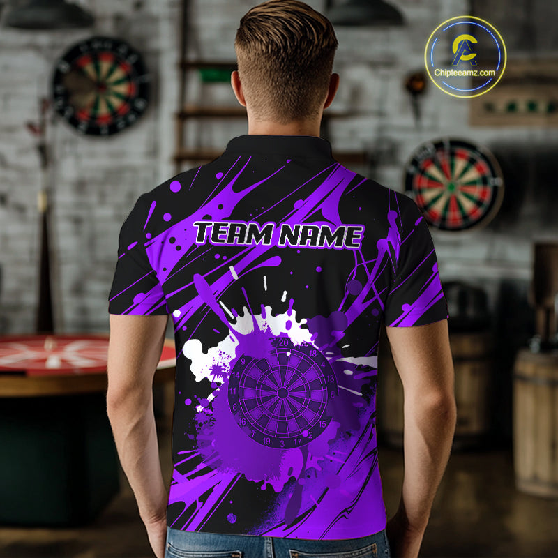 Splashed Color Dartboard Grunge Men's Darts Shirt Custom Name & Team | Opt2 - Purple NYN0649