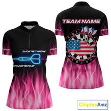 Load image into Gallery viewer, US Flag Dartboard &amp; Dart Arrows Custom Flaming Darts Shirt For Women | Opt1 - Pink NYN0676