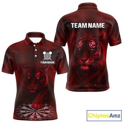 Red Galaxy Tiger Dartboard Men's Darts Team Shirt - Custom Name For Darts Jersey NYN0467