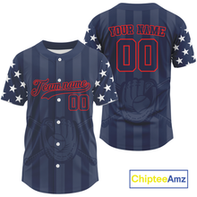 Load image into Gallery viewer, Custom Dark Blue And Red Baseball Shirt For Men Personalized Patriotic Baseball Jersey NYN1382