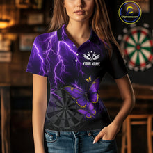 Load image into Gallery viewer, Custom Women's Darts Shirt With Violet Lightning &amp; Glowing Butterfly, Darts Jersey NYN0286