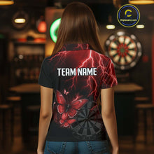 Load image into Gallery viewer, Custom Women's Polo Darts Shirt With Maroon Lightning &amp; Glowing Butterfly, Darts Jersey NYN1019