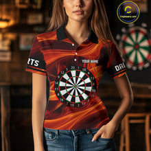 Load image into Gallery viewer, Orange Waving Lines Flame Dart Arrow Women's Darts Shirt - Custom Name &amp; Team Jersey NYN0588