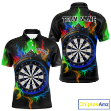 Load image into Gallery viewer, Multicolor Flaming &amp; Blue Dartboard Darts Shirt For Men - Custom Name &amp; Team Jersey NYN0621