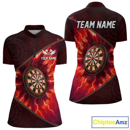 Thunder Dartboard 3D Darts Shirt For Women Custom Name & Team Jersey | Opt2 - Red NYN0643