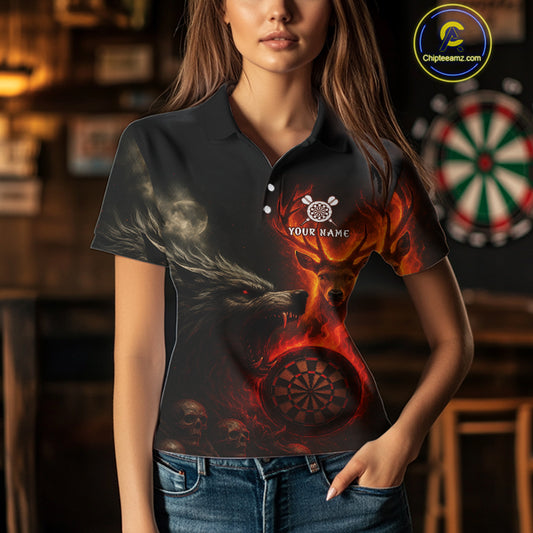 Custom Wolf Flaming Deer Dartboard Polo Dart Shirt For Women Outfits Flame Dart Team Jersey NYN1313