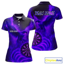 Load image into Gallery viewer, Women's Darts Polo Shirt Personalized Flaming Phoenix Dartboard Darts Jersey | Purple NYN1026