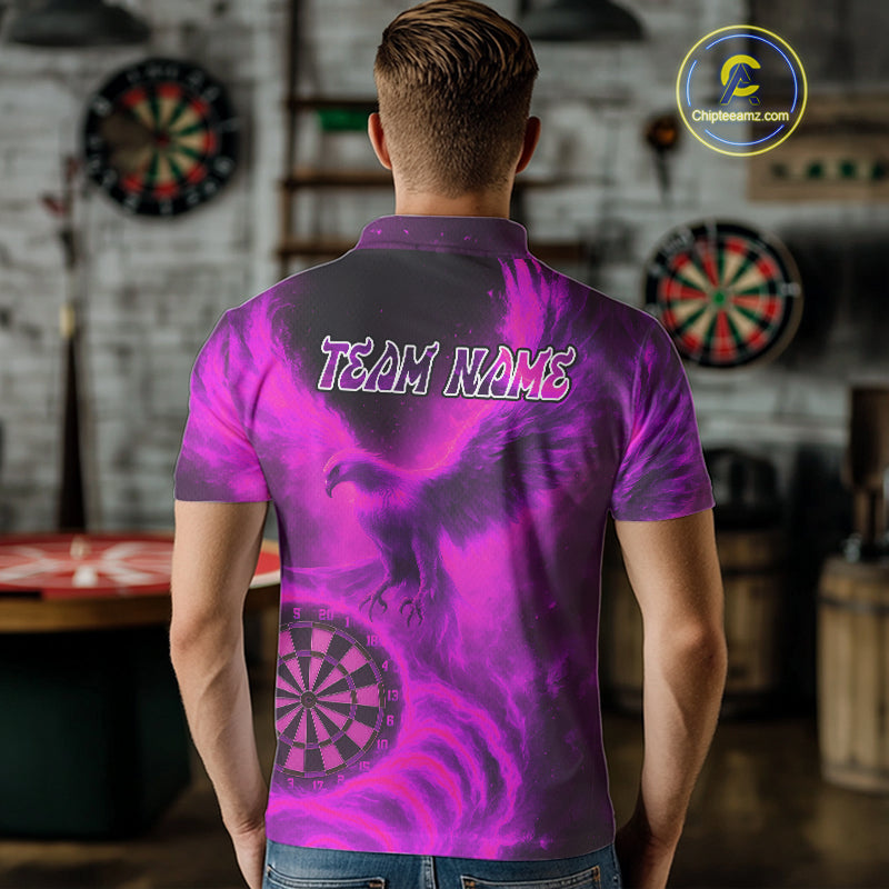 Men's Darts Polo Shirt Personalized Flaming Phoenix Dartboard Darts Jersey | Pink NYN1028