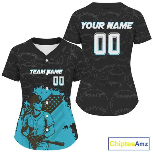 Turquoise Women's Patriotic Baseball Jersey Custom US Flag With Youth Baseball Jerseys NYN1033
