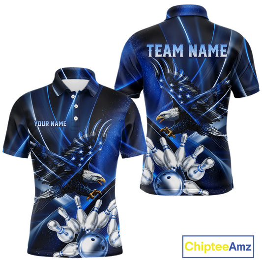 Blue Galaxy Eagle Bowling Shirt For Men Custom Polo Quarter-Zip Bowling Team Jersey NYN3680