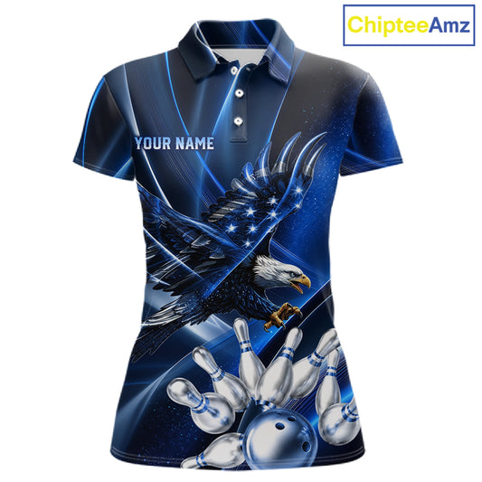 Blue Galaxy Eagle Bowling Shirt For Women Custom Polo Quarter-Zip Bowling Team Jersey NYN3680
