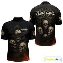 Load image into Gallery viewer, Custom Flames Grunge Roses Black Skull Dart Men 1/4-Zip Shirt Outfits Dart Jerseys NYN1559