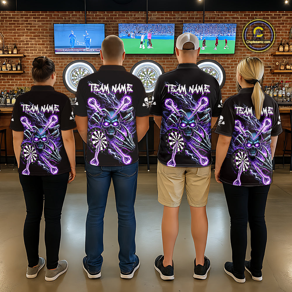 Personalized Purple Skeleton Thunder Lightning Men Dart Polo Shirt Skull Dart Jerseys NYN2119